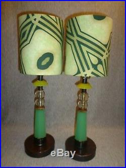 0846 G. F. Prairie School Vintage Jadeite Glass Art Deco Lamps