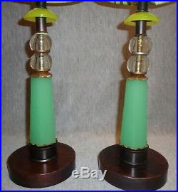 0846 G. F. Prairie School Vintage Jadeite Glass Art Deco Lamps