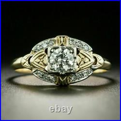 1.21 Ct VVS1 Diamond Geometric Late Art Deco Vintage Ring 14K Yellow Gold Over
