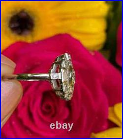 1.30Ct Round Real Moissanite Vintage Art Deco Wedding Ring 14K White Gold Plated