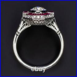 1.35ct OLD EUROPEAN CUT DIAMOND ENGAGEMENT RING RUBY PLATINUM VINTAGE ART DECO