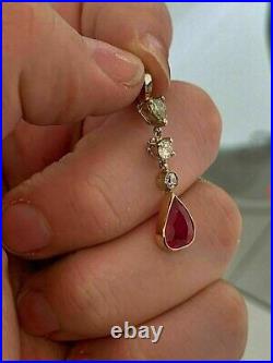 1.50Ct Pear Cut Simulated Ruby Art Deco Vintage Pendant 14K Yellow Gold Plated