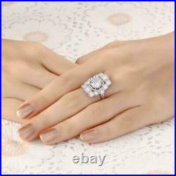 1.70CT Round Moissanite Art Deco Vintage Engagement Ring 14K White Gold Finish