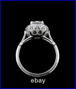 1.78CT Round Cut Moissanite Art Deco Vintage Engagement Halo Ring 14K White Gold