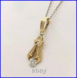 1.8 Ct Simulated Diamond Perfect Art Deco Vintage Pendant 14K Yellow Gold Plated