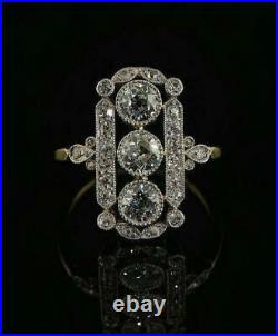 1.81CT White Round Diamond Vintage Art Deco Antique Ring 14K Yellow Gold Finish