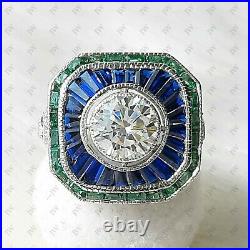 1.85 Ct Antique Vintage Round Cut Gemstone Art Deco Engagement Ring Silver