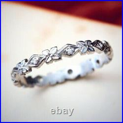 1.95Ct Art Deco Simulated Diamond Vintage Band Ring Women's14k White Gold Plated