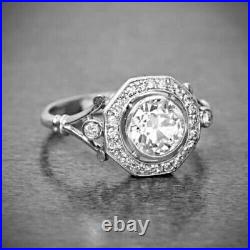 1.9CT Round Stone Vintage Art Deco Halo Engagement Ring White Gold Over