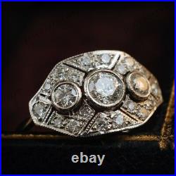 1 Ct Round Diamond Vintage Edwardian Antique Engagement Art Deco Cluster Ring