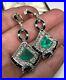 10 CT Art Deco Vintage Colombian Emerald & Diamond Dangle Earring In 925 Silver