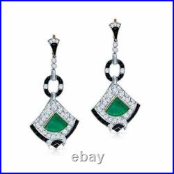 10 CT Art Deco Vintage Colombian Emerald & Diamond Dangle Earring In 925 Silver