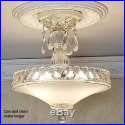 132z Vintage Antique Glass Ceiling Lamp Light Fixture chandelier 3 Lights white