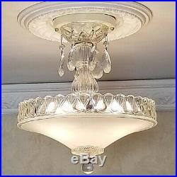 132z Vintage Antique Glass Ceiling Lamp Light Fixture chandelier 3 Lights white