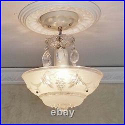 148b Vintage antique Ceiling Glass Light Chandelier Lamp Fixture Hall Bath
