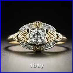 14K 2-Tone Gold FN 1.50CT Round Cut Moissanite Art Deco Vintage Engagement Ring
