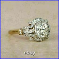 14K 2-Tone Gold FN 3CT Round lAB cREATED Art Deco Vintage Engagement Ring