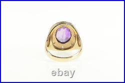14K Art Deco Amethyst Diamond Halo Etched Ring Yellow Gold 04