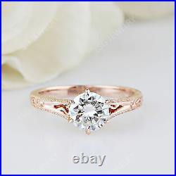 14K Rose Gold 7mm Moissanite Art Deco Vintage Engagement Ring Size 7