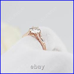 14K Rose Gold 7mm Moissanite Art Deco Vintage Engagement Ring Size 7