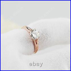 14K Rose Gold 7mm Moissanite Art Deco Vintage Engagement Ring Size 7