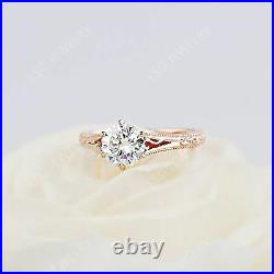 14K Rose Gold 7mm Moissanite Art Deco Vintage Engagement Ring Size 7