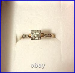 14K SOLID GOLD Rare Antique Art Deco. 22ct Solitaire Diamond Ring Sz 4.5