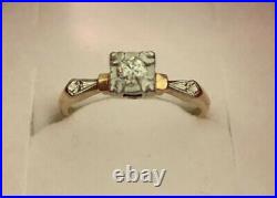 14K SOLID GOLD Rare Antique Art Deco. 22ct Solitaire Diamond Ring Sz 4.5