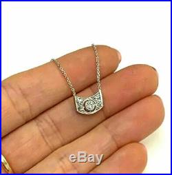 14K White Gold Art Deco Antique Mine Cut Diamond Necklace 18