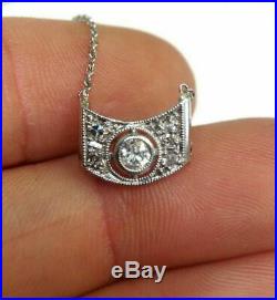 14K White Gold Art Deco Antique Mine Cut Diamond Necklace 18