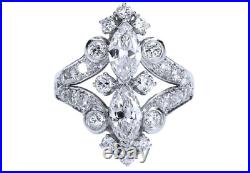 14K White Gold FN 2CT Lab-Created Diamond Vintage Art Deco Engagement Ring Gift
