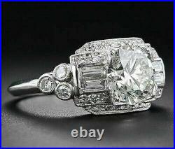 14K White Gold Finish 2.30 Ct Round Cut Simulated Diamond Art Deco Vintage Ring