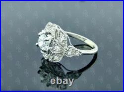 14K White Gold Finish 2CT Lab-Created Diamond Art Deco Vintage Engagement Ring
