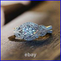 14K White Gold Over 2CT Round Cut Moissanite Vintage & Art Deco Engagement Ring