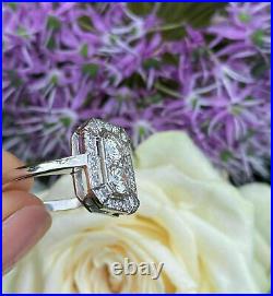 14K White Gold Over Air Halo Vintage Art Deco Engagement Halo Ring 2.1Ct Diamond