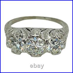 14K White Gold Over Antique Vintage Art Deco Milgrain Wedding Ring 2.3Ct Diamond