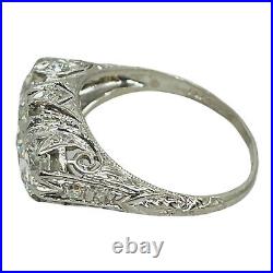 14K White Gold Over Antique Vintage Art Deco Milgrain Wedding Ring 2.3Ct Diamond