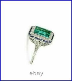 14K White Gold Over Art Deco 2.90 Ct Emerald Green Diamond Vintage Style Ring