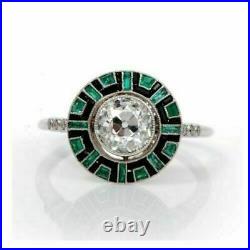14K White Gold Over Engagement Geometric Late Art Deco Vintage Ring 2Ct Diamond
