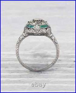 14K White Gold Over Filigree Engagement Vintage Art Deco Ring 2.18 Ct Diamond