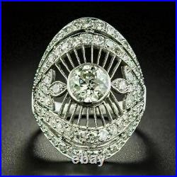 14K White Gold Over Vintage Art Deco Engagement Ring 2.01 Ct Simulated Diamond