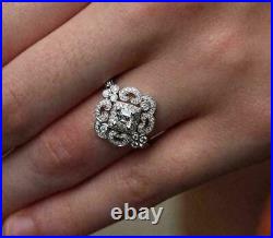 14K White Gold Over Vintage Inspire Engagement Milgrain Fancy Ring 2.7Ct Diamond