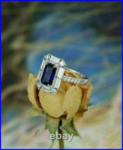 14K White Gold Plated Antique Engagement Vintage Art Deco Ring 1.93 Ct Sapphire
