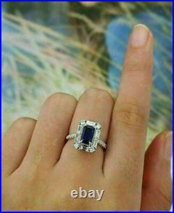 14K White Gold Plated Antique Engagement Vintage Art Deco Ring 1.93 Ct Sapphire