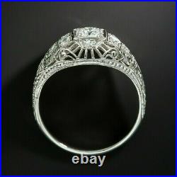 14K White Gold Stunning Vintage Art Deco Wedding Filigree Ring 2 Ct Diamond