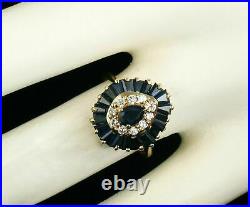 14K Yellow Gold Over Vintage Art Deco Engagement Target Halo Ring 1.4Ct Sapphire