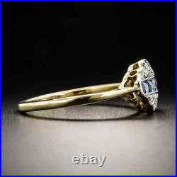 14K Yellow Gold Plated Antique Vintage Art Deco Ring 2.03 Ct Simulated Sapphire