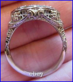 14k Antique Vintage Natural Mine Cut 3 Diamond Engagement Filigree Art Deco Ring