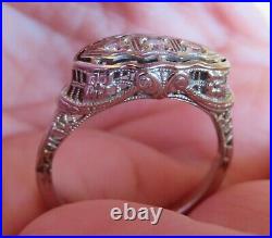 14k Antique Vintage Natural Mine Cut 3 Diamond Engagement Filigree Art Deco Ring