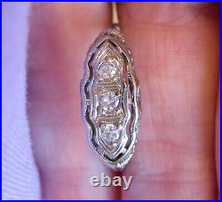 14k Antique Vintage Natural Mine Cut 3 Diamond Engagement Filigree Art Deco Ring